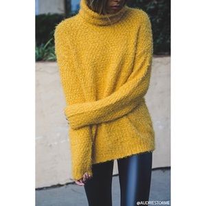 Forever21 Fuzzy knit turtleneck sweater in mustard
